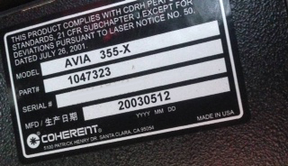 フォト（写真） 使用される COHERENT AVIA 355-X 販売のために