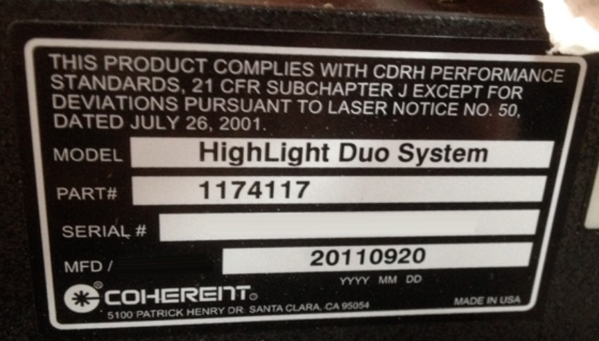 圖為 已使用的 COHERENT HighLight Duo System 待售