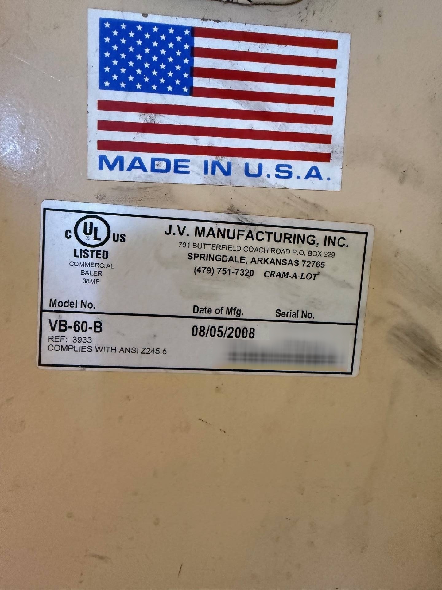 Photo Used CRAM-A-LOT VB-60-B For Sale