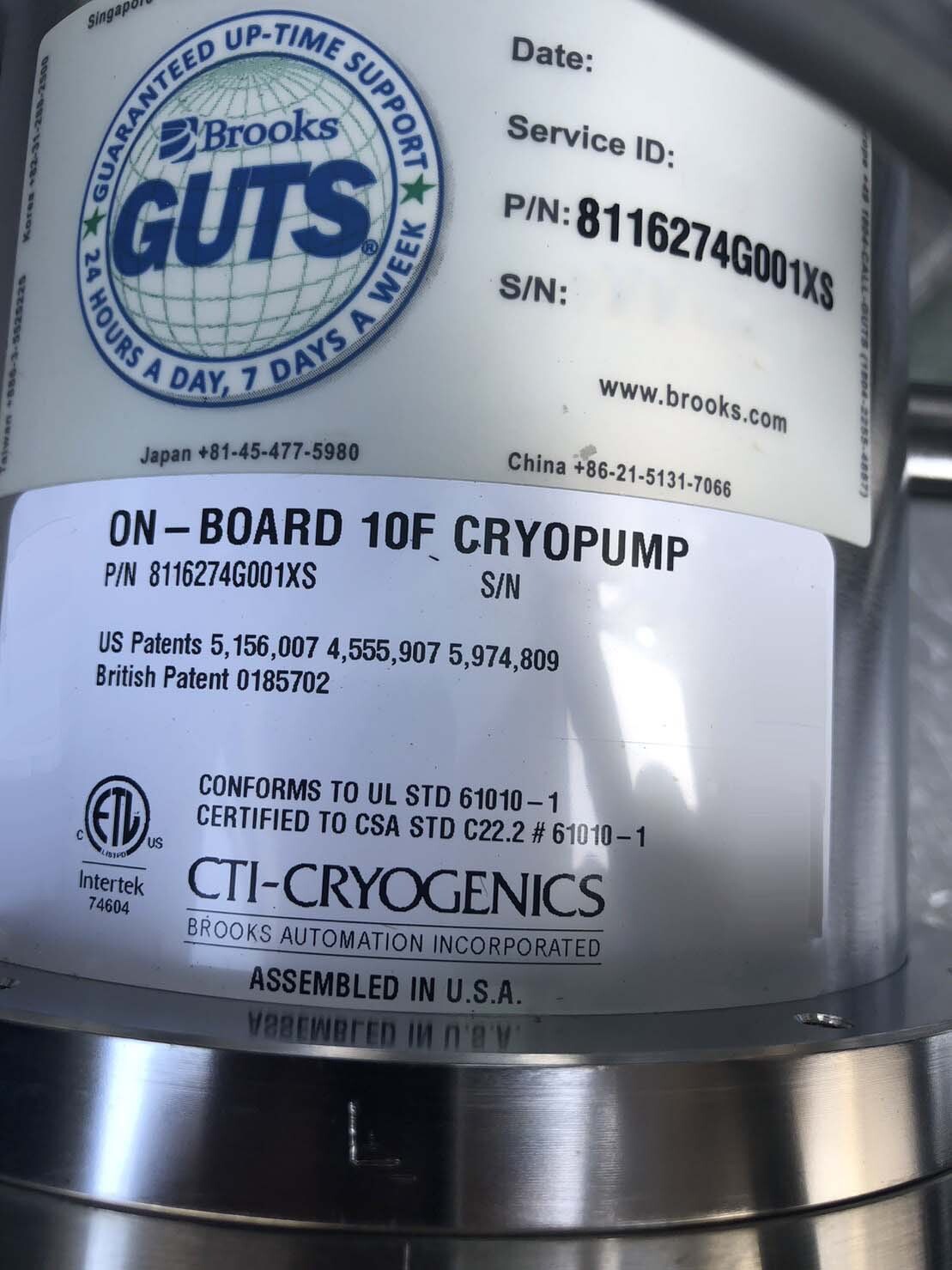 圖為 已使用的 CTI-CRYOGENICS 10F (On-Board) 待售