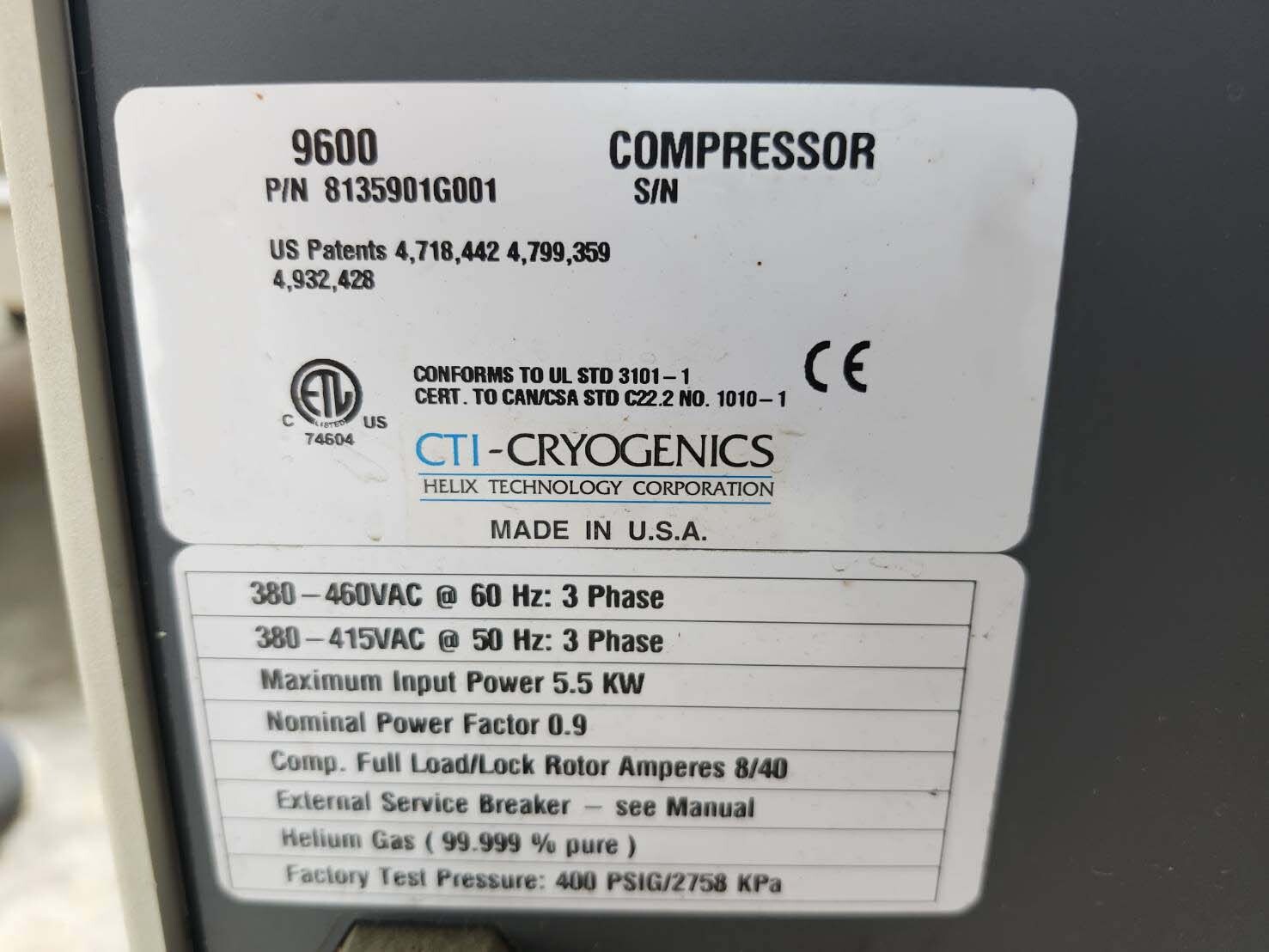 フォト（写真） 使用される CTI-CRYOGENICS 9600 販売のために