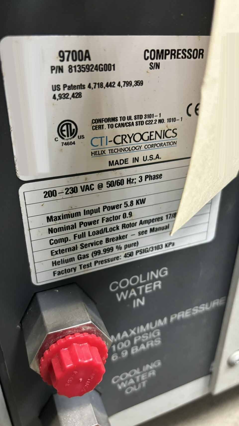 사진 사용됨 CTI-CRYOGENICS 9700A 판매용