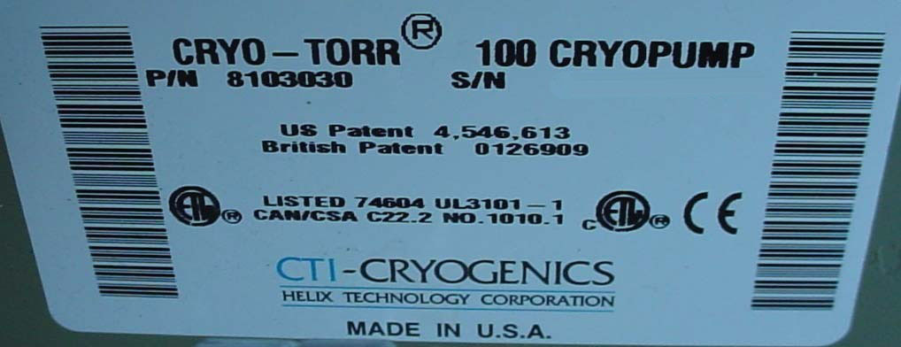 圖為 已使用的 CTI-CRYOGENICS Cryotorr 100 Cryopump 待售