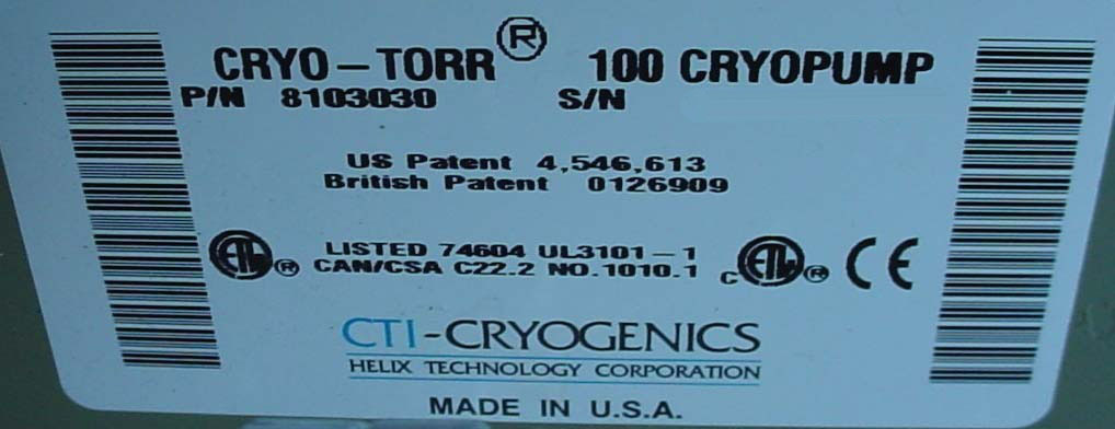 Photo Utilisé CTI-CRYOGENICS Cryotorr 100 Cryopump À vendre