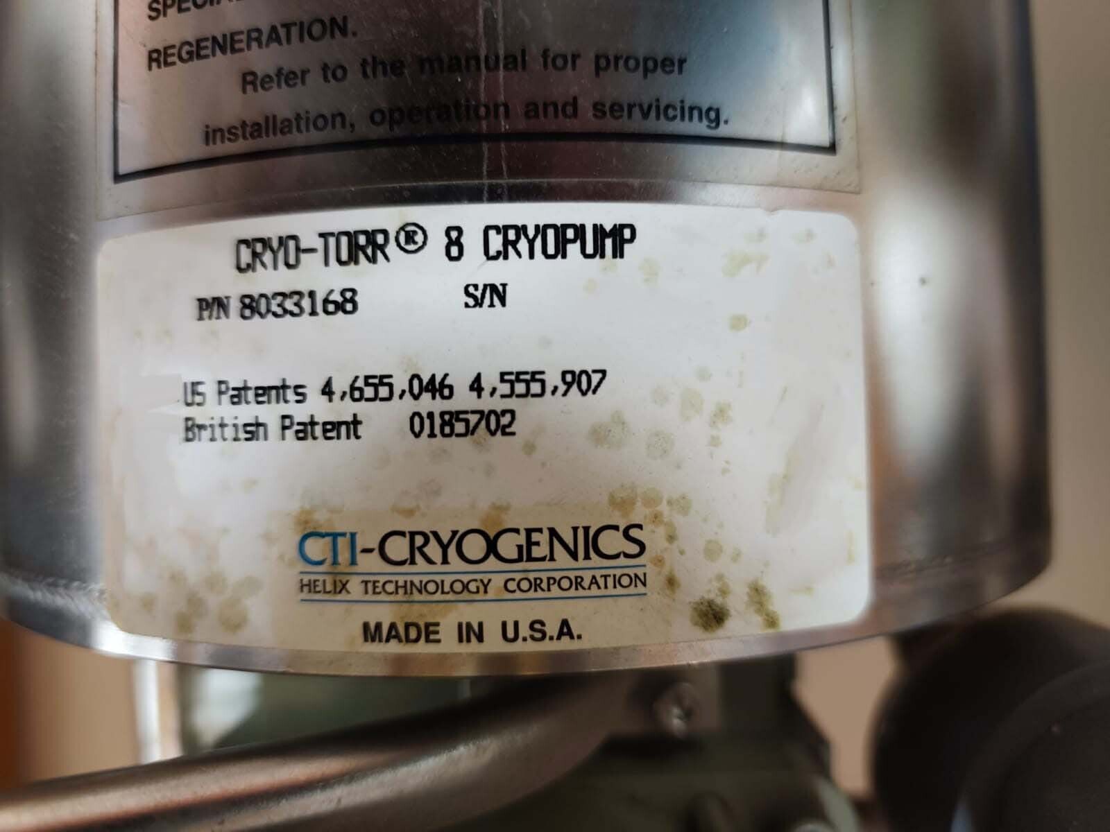Photo Used CTI-CRYOGENICS CT-8 For Sale