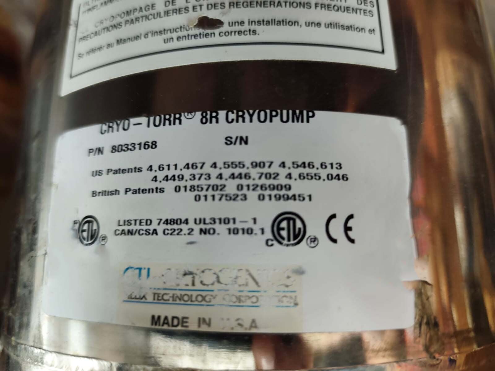 Photo Used CTI-CRYOGENICS CT-8 For Sale