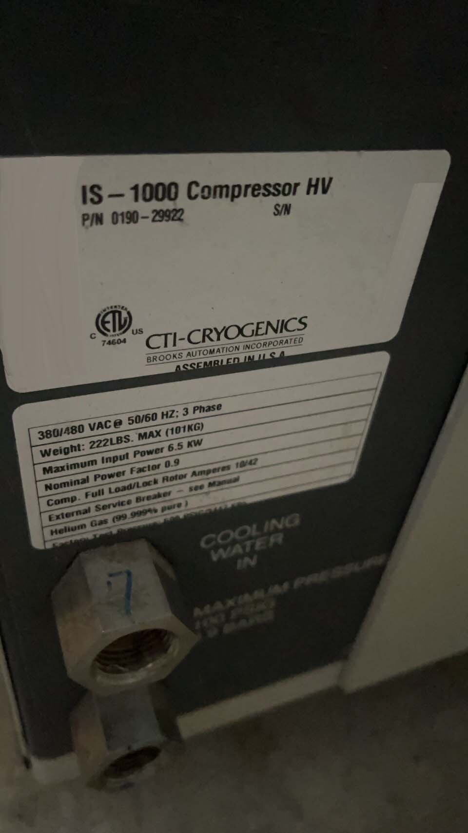 圖為 已使用的 CTI-CRYOGENICS IS-1000 待售