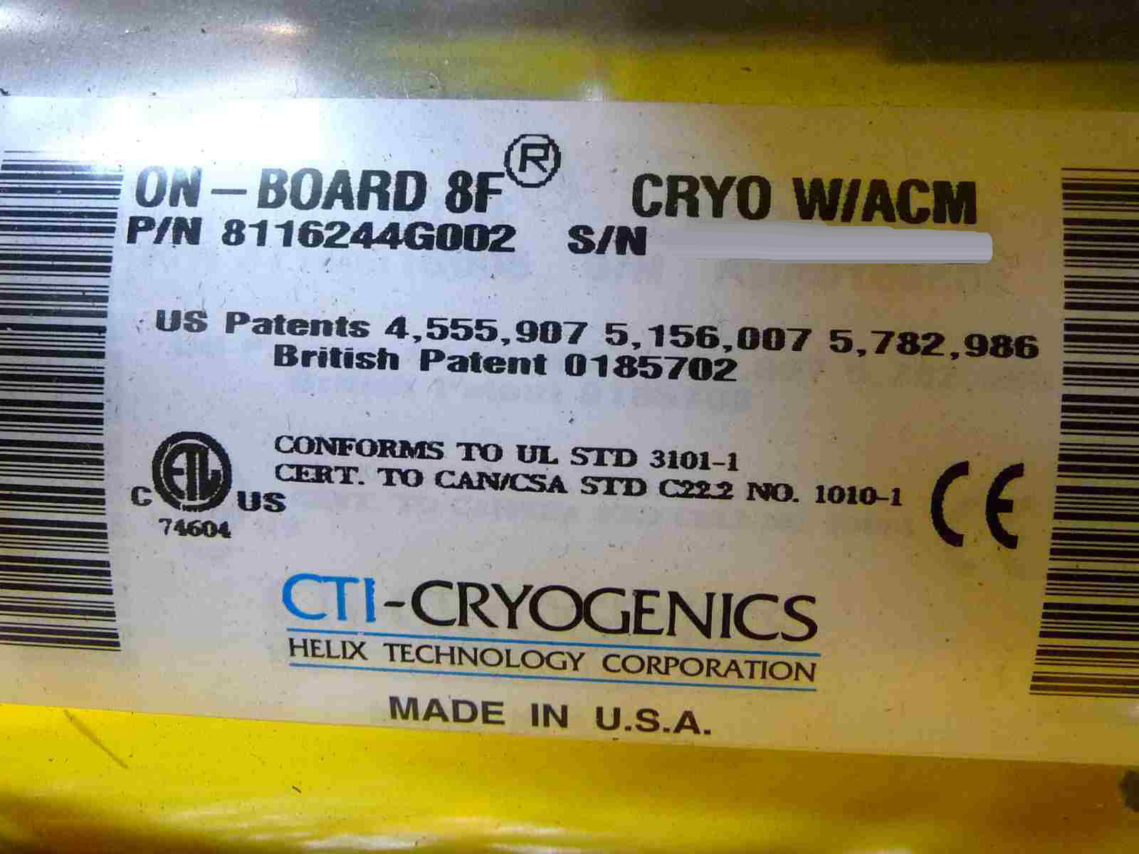 Photo Used CTI-CRYOGENICS 8F (On-Board) For Sale