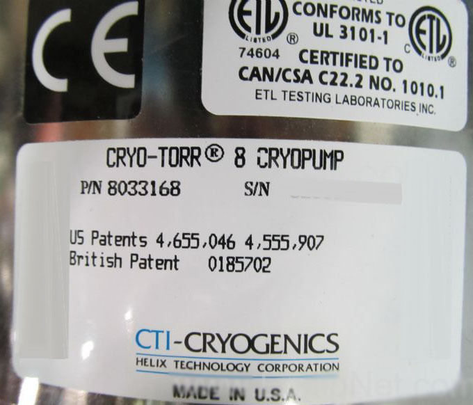 フォト（写真） 使用される CTI-CRYOGENICS CT-8 販売のために