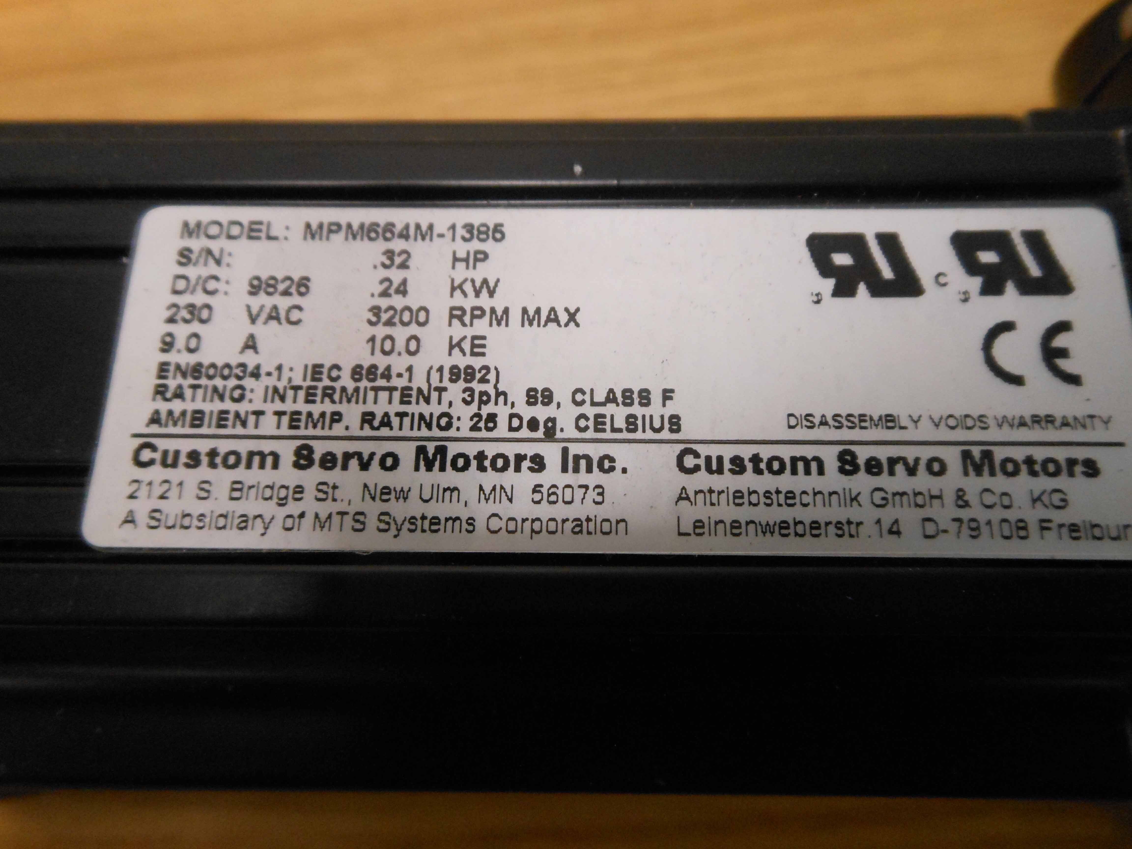 フォト（写真） 使用される CUSTOM SERVO MOTORS MPM664M-1385 販売のために