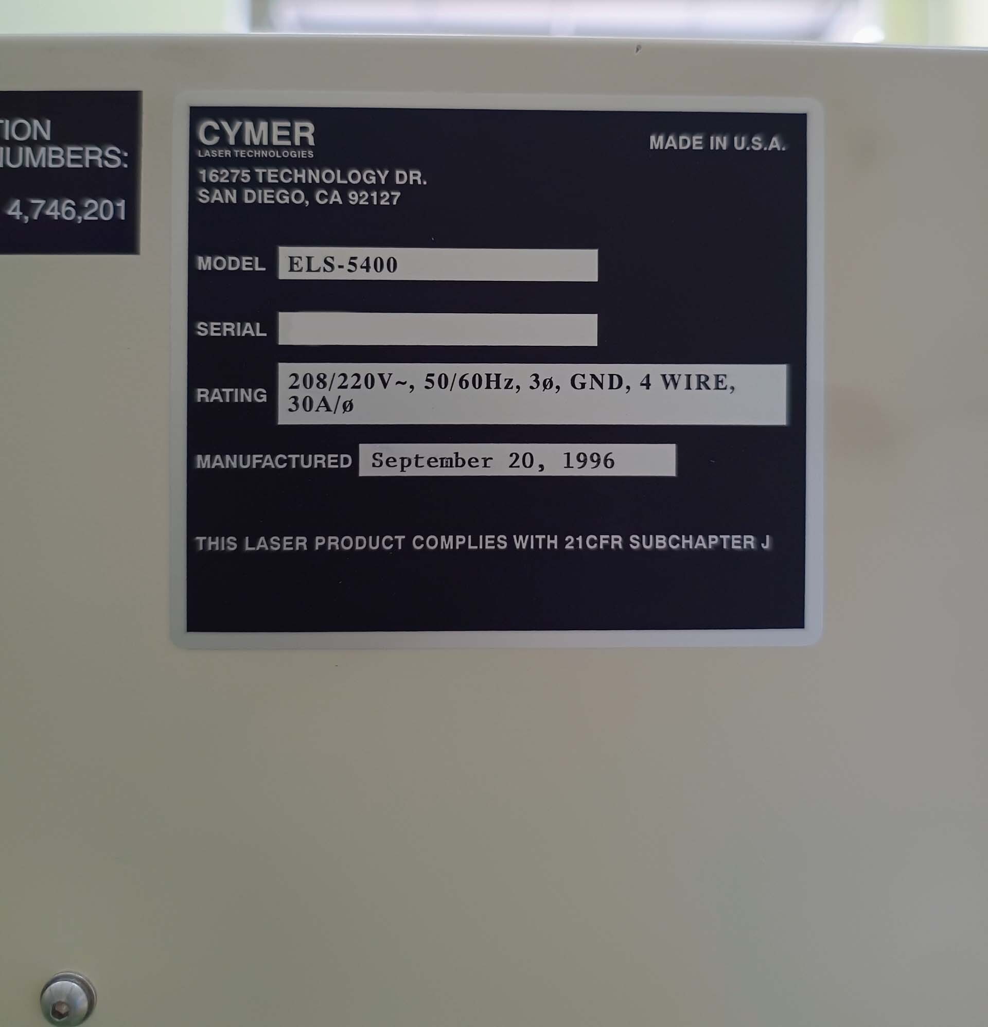 Photo Used CYMER ELS 5400 For Sale