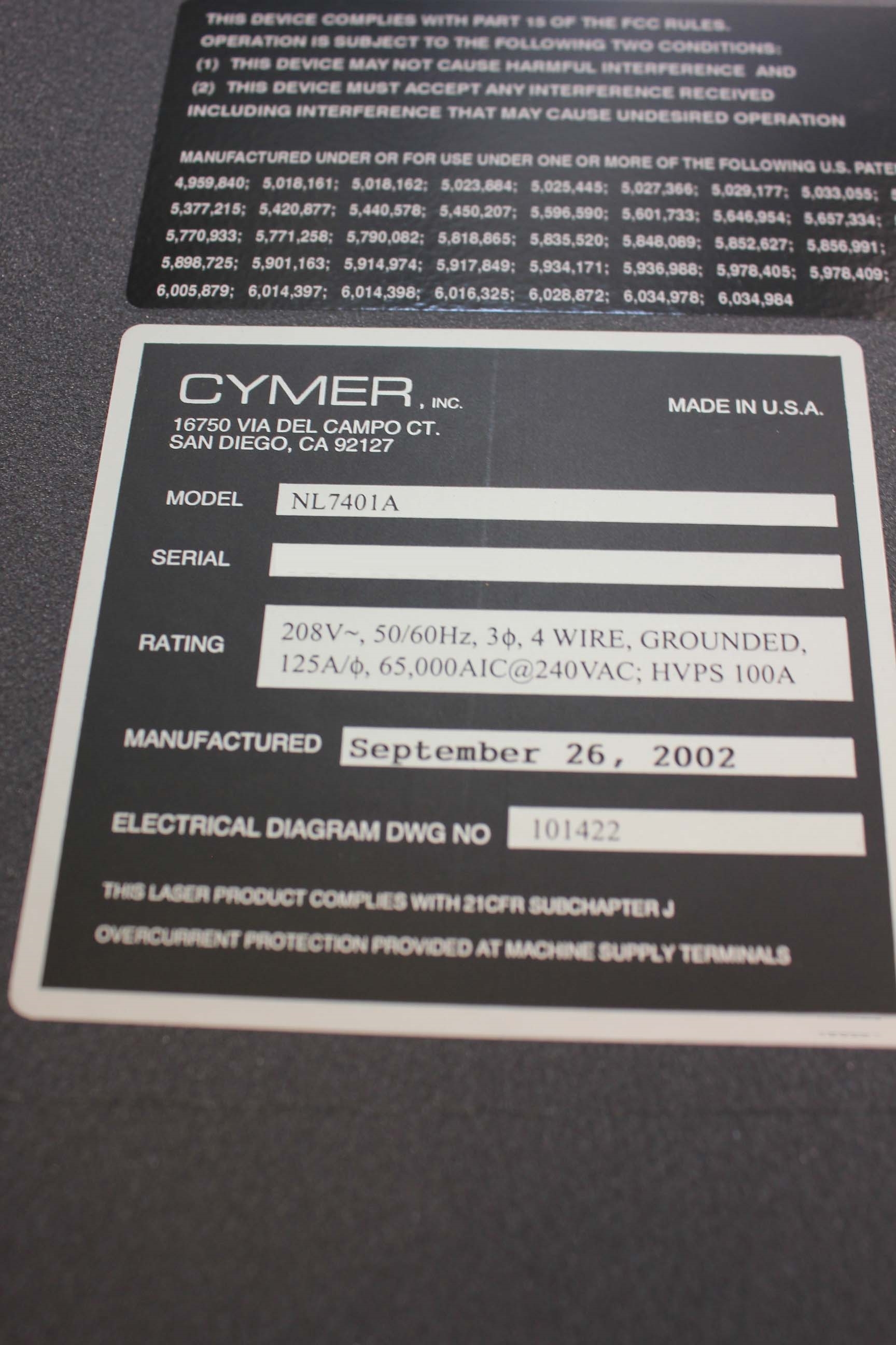 フォト（写真） 使用される CYMER NL 7401A 販売のために
