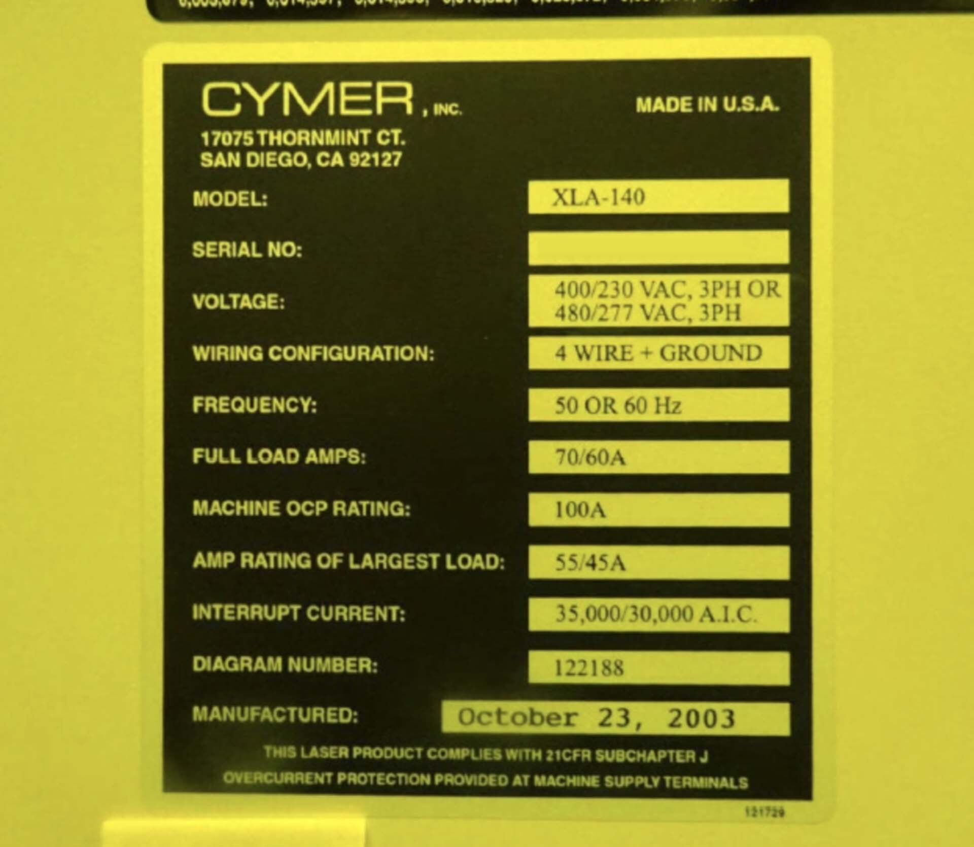 フォト（写真） 使用される CYMER XLA 140 販売のために