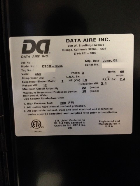 圖為 已使用的 DATA AIRE DTCD-0534 待售