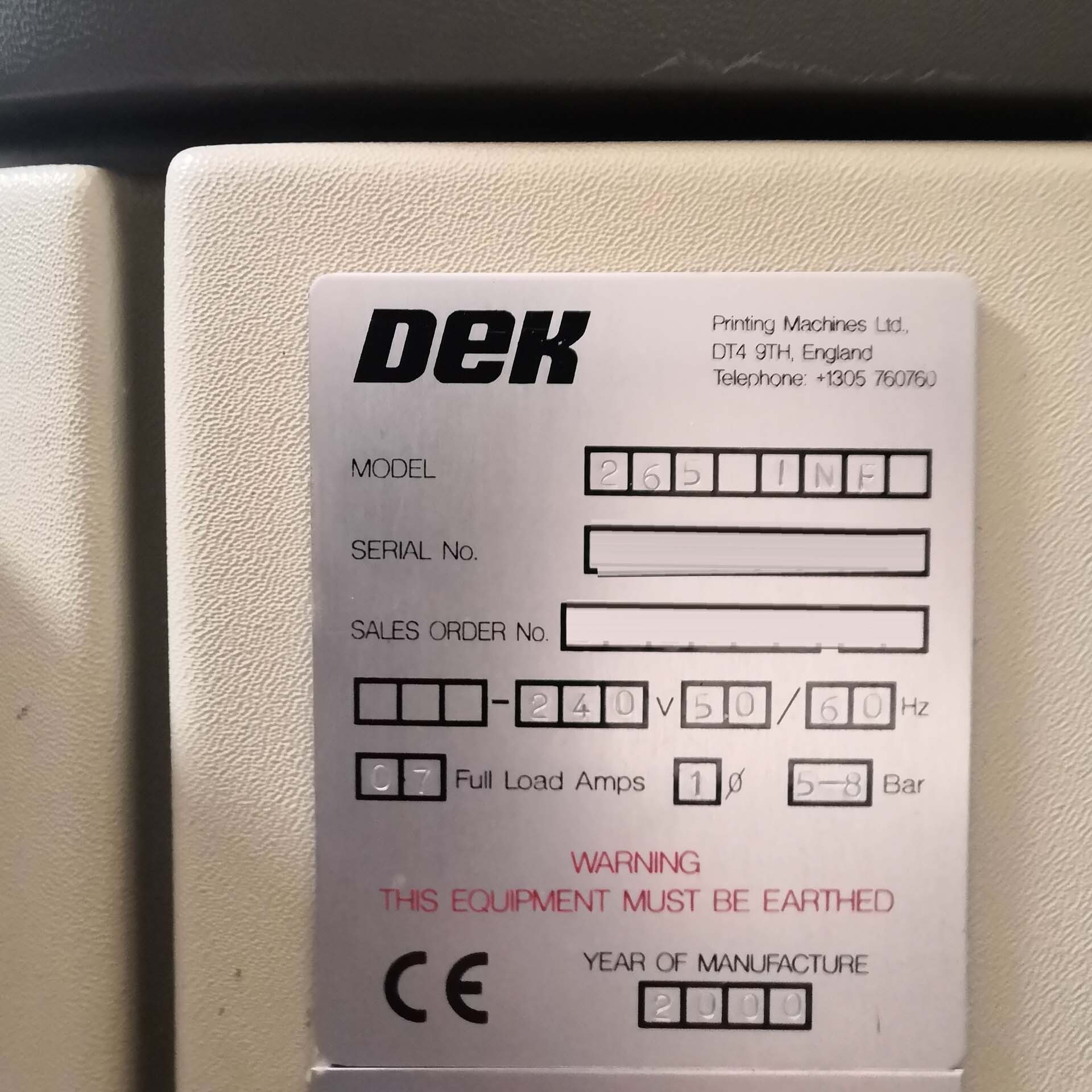 图为 已使用的 DEK 265 Infinity 待售