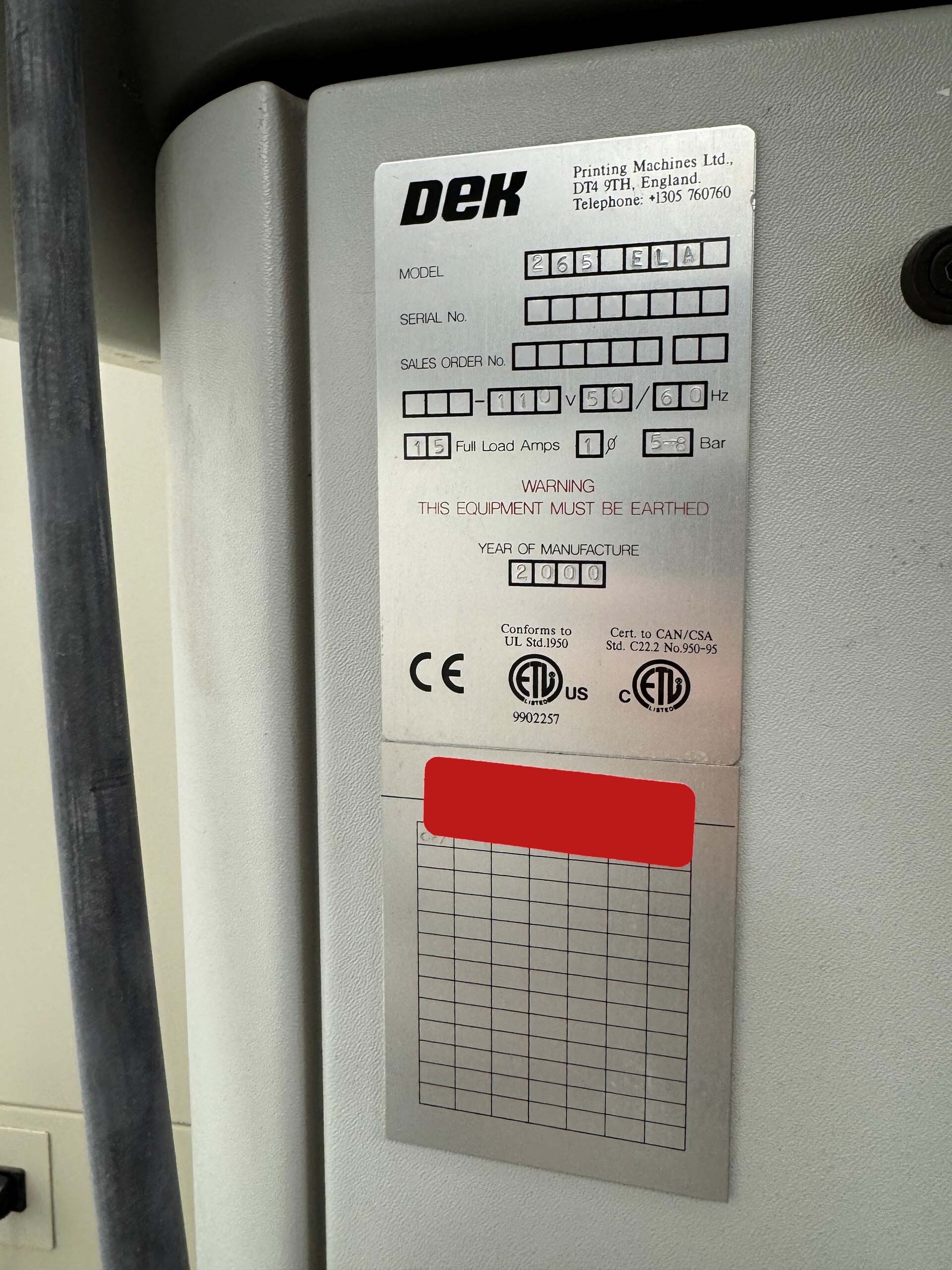 图为 已使用的 DEK 265 ELA 待售