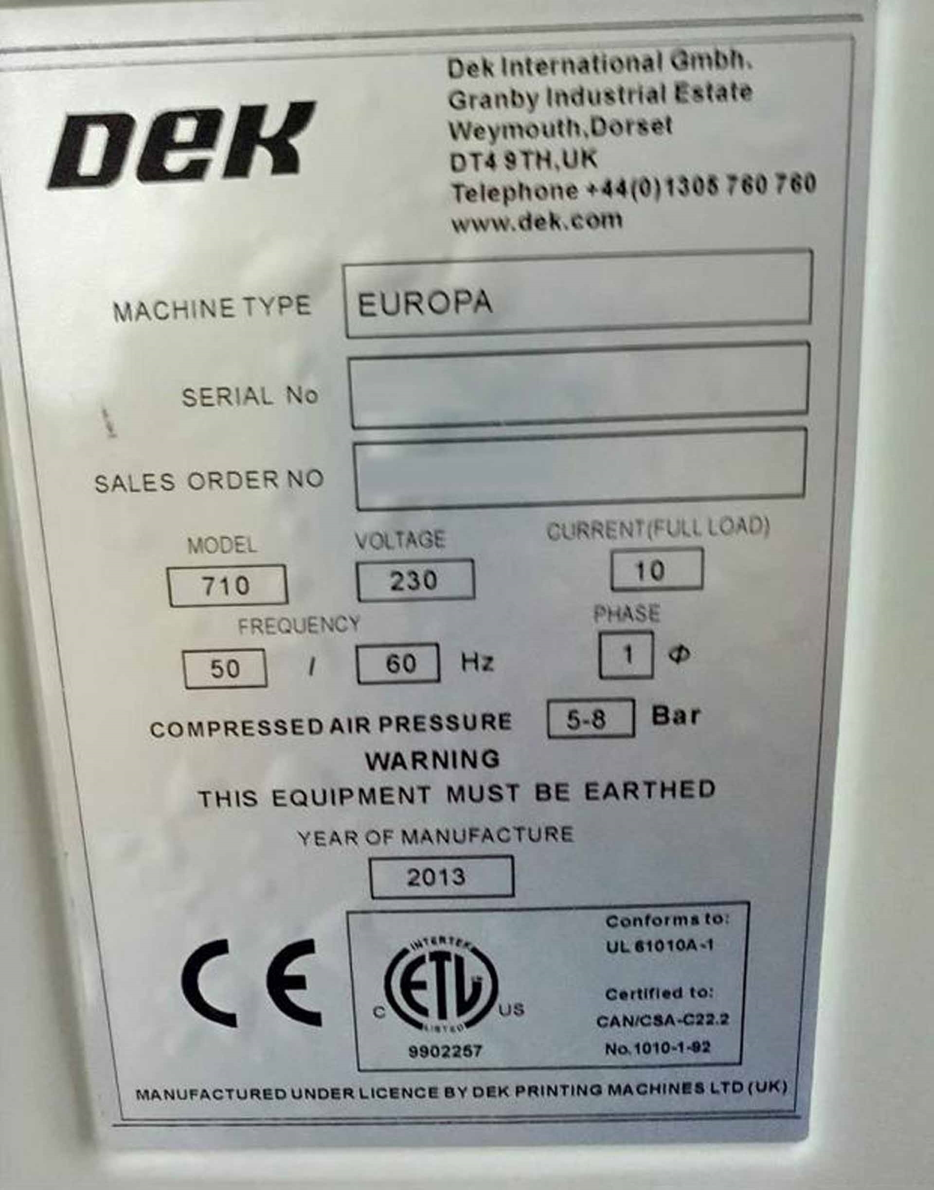 图为 已使用的 DEK Europa 待售