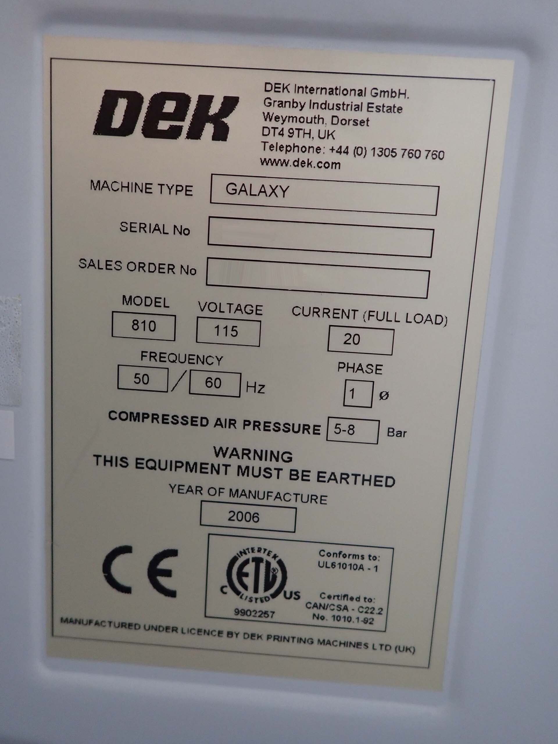 图为 已使用的 DEK Galaxy 810 待售