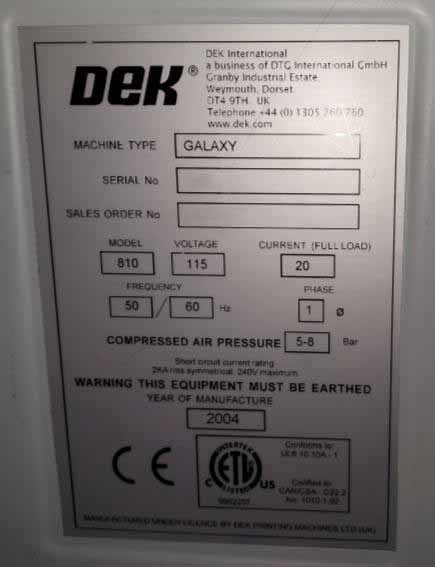 圖為 已使用的 DEK Galaxy 810 待售