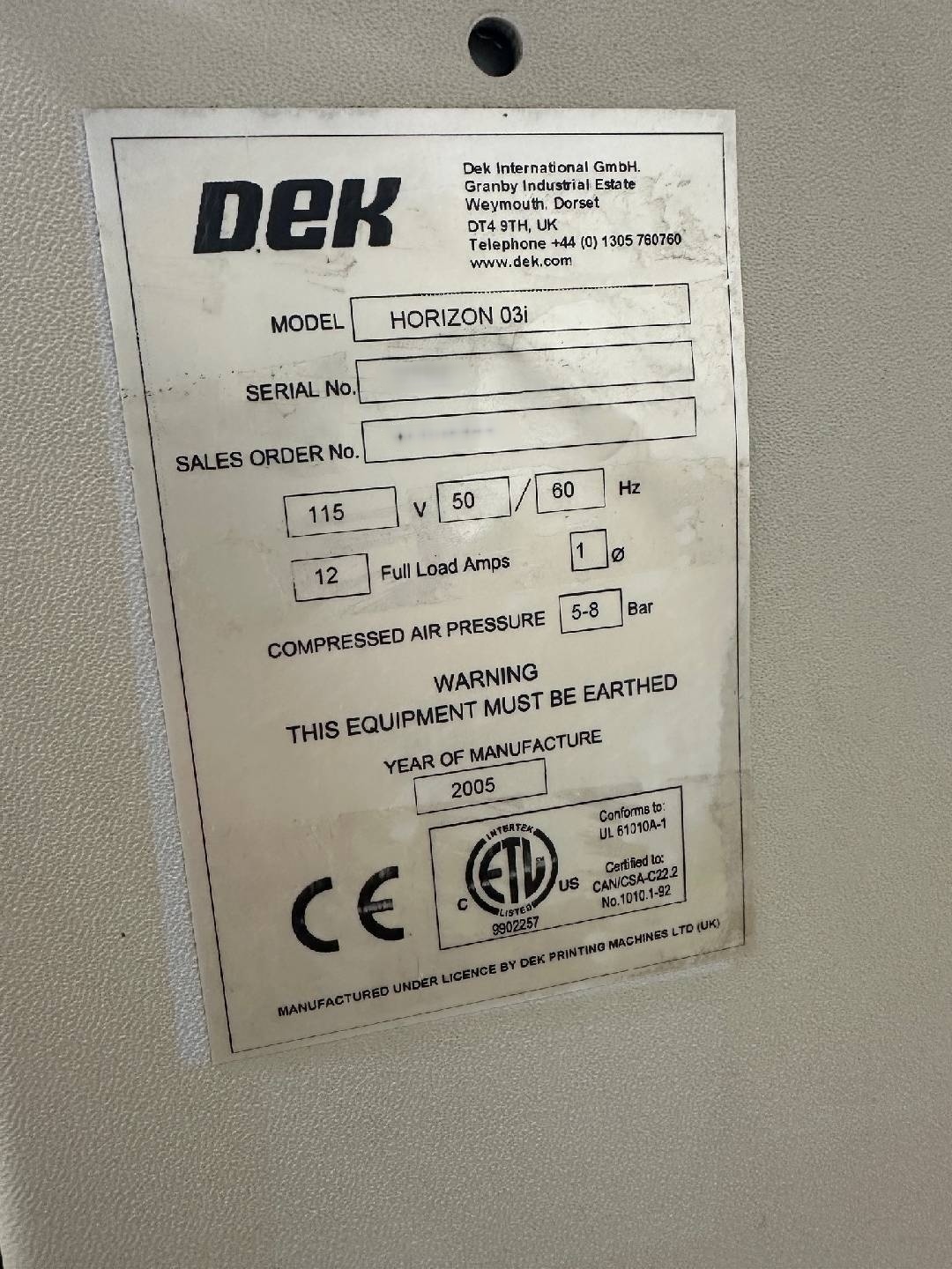 圖為 已使用的 DEK Horizon 03i 待售