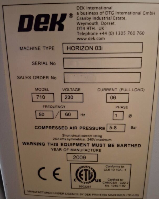 图为 已使用的 DEK Horizon 03i 待售