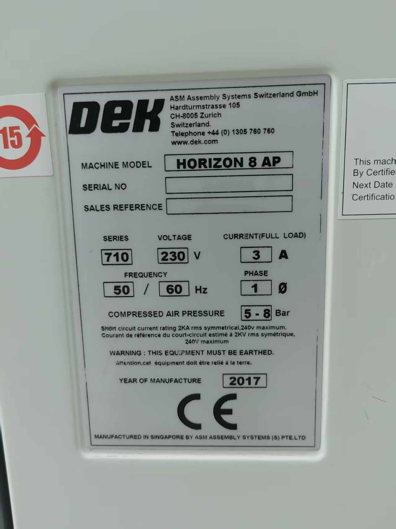 图为 已使用的 DEK Horizon 8 AP 待售