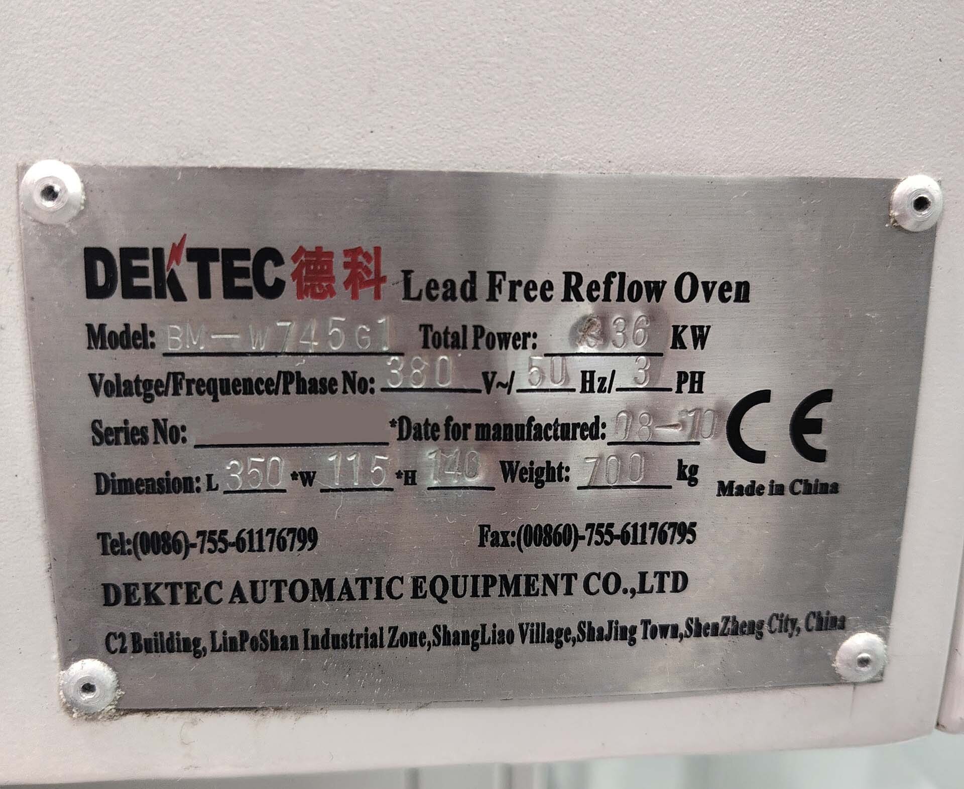 Photo Used DEKTEC BM-W745G1 For Sale