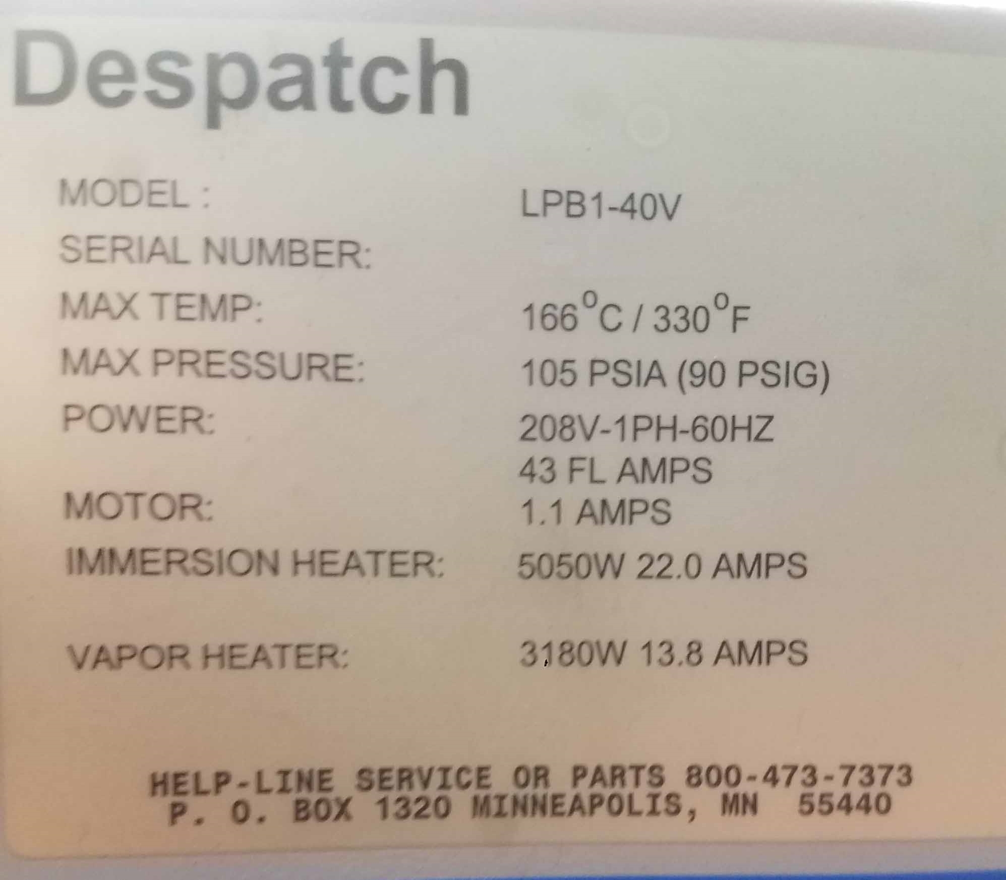 圖為 已使用的 DESPATCH LPB1-40V 待售