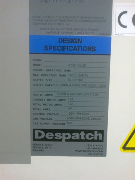 圖為 已使用的 DESPATCH PCB1-40-2E 待售