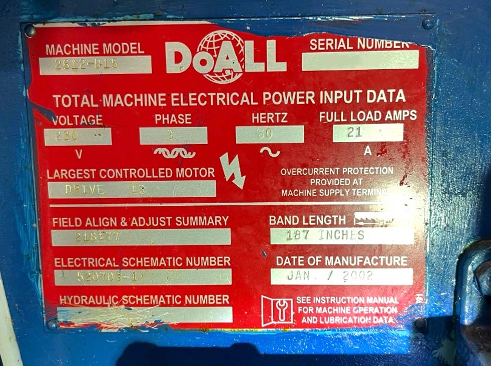 사진 사용됨 DOALL 2612-D15 판매용