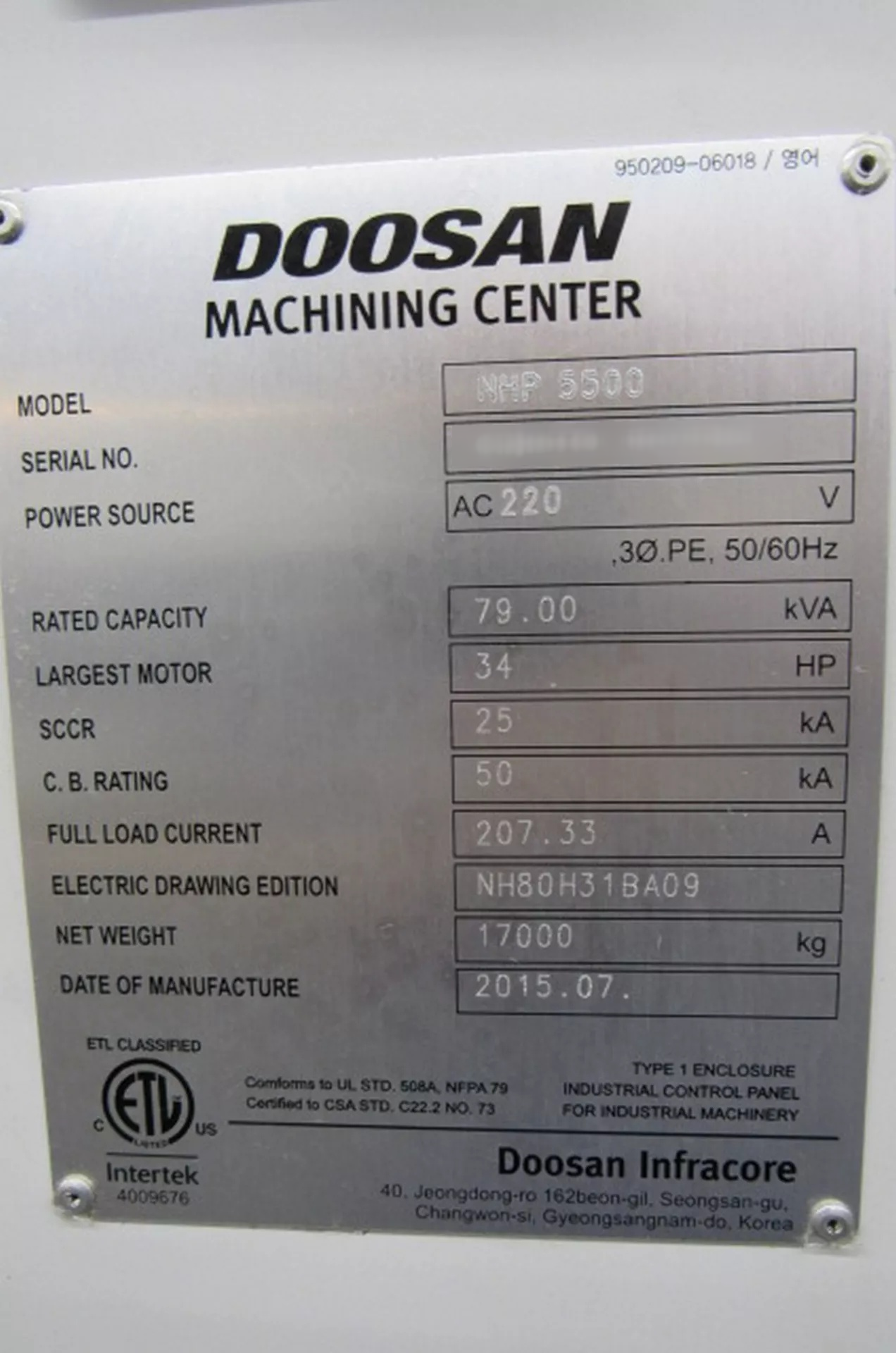 Photo Used DOOSAN NHP 5500 For Sale