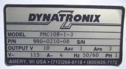Photo Used DYNATRONIX PMC 108-1-3 For Sale