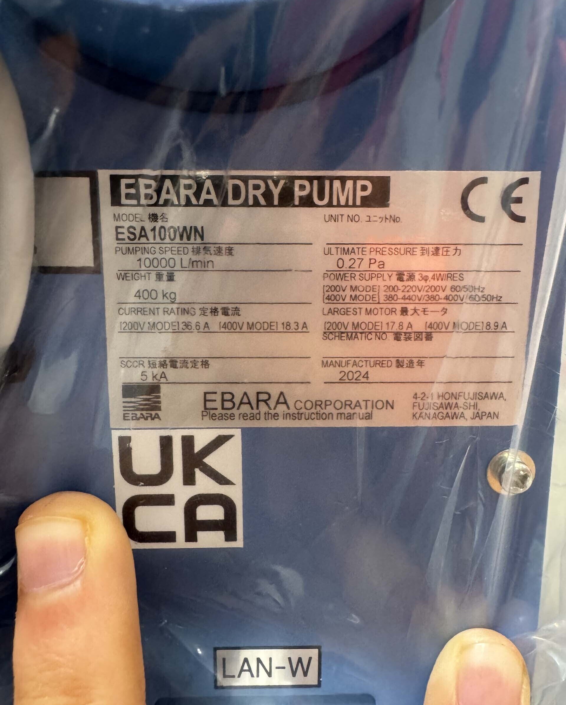 圖為 已使用的 EBARA ESA100WN 待售