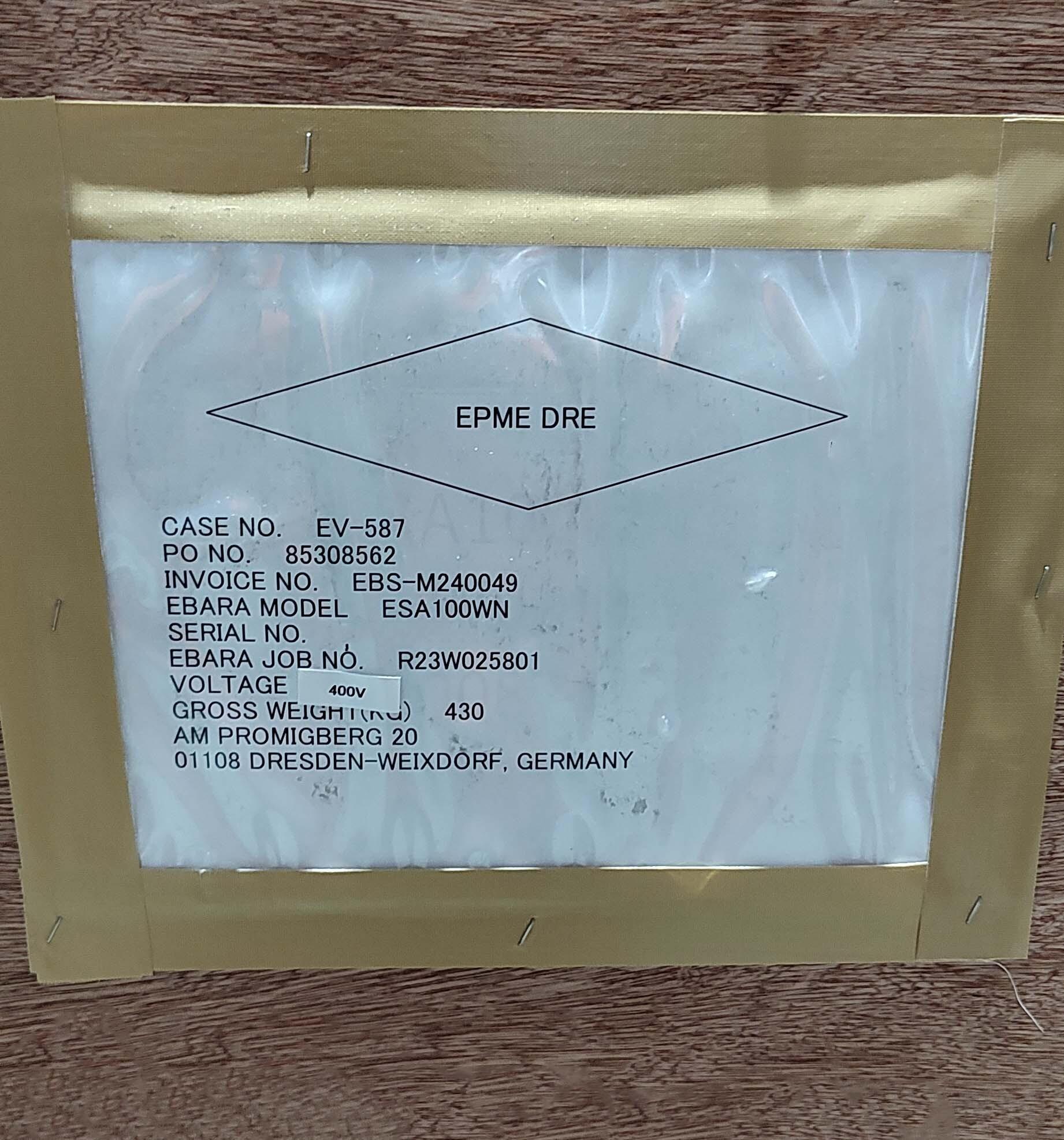 圖為 已使用的 EBARA ESA100WN 待售