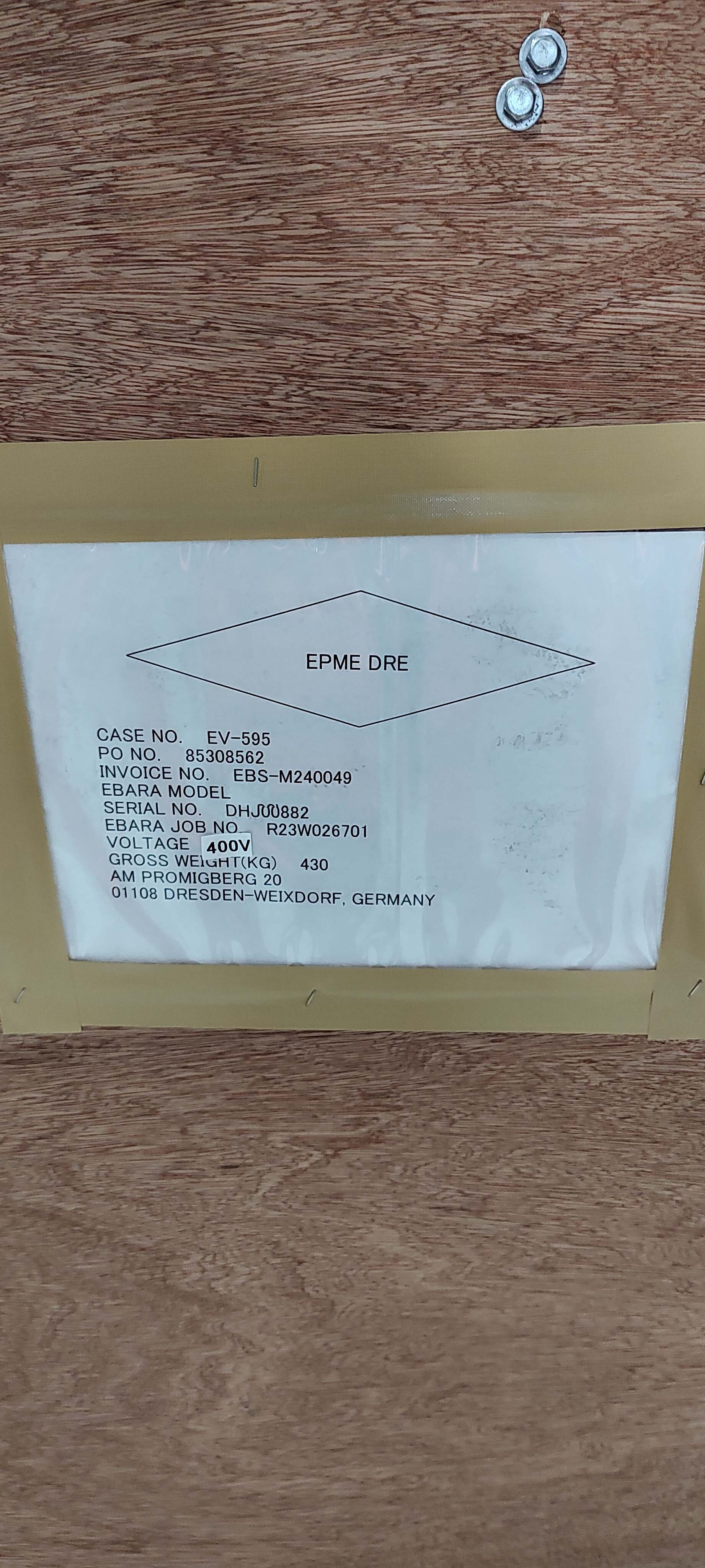 圖為 已使用的 EBARA ESA100WN 待售