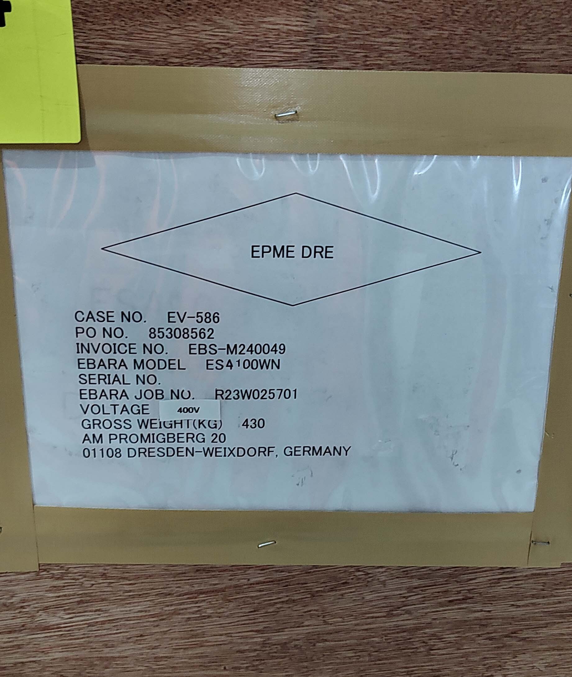 圖為 已使用的 EBARA ESA100WN 待售
