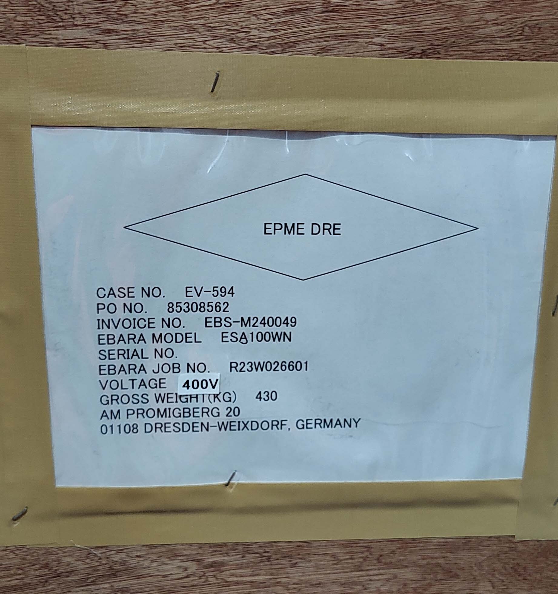 圖為 已使用的 EBARA ESA100WN 待售