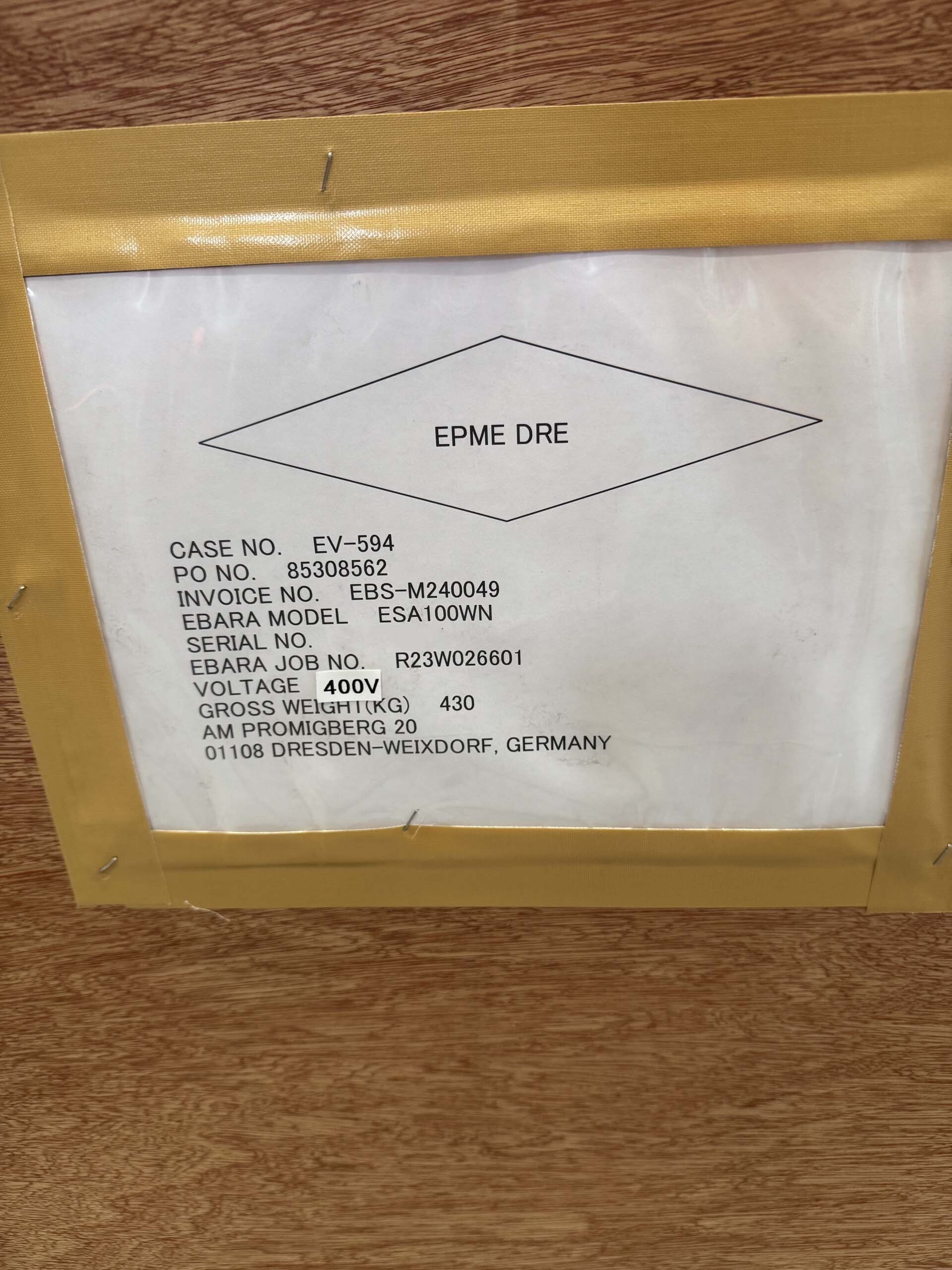 圖為 已使用的 EBARA ESA100WN 待售
