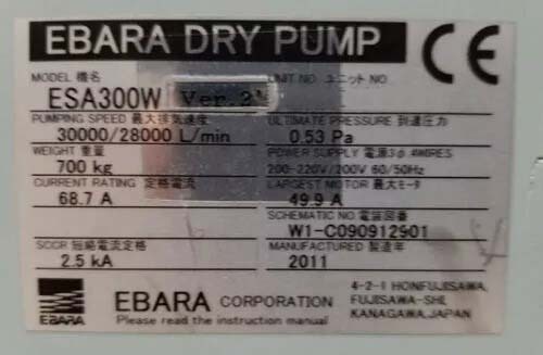 사진 사용됨 EBARA ESA300W 판매용