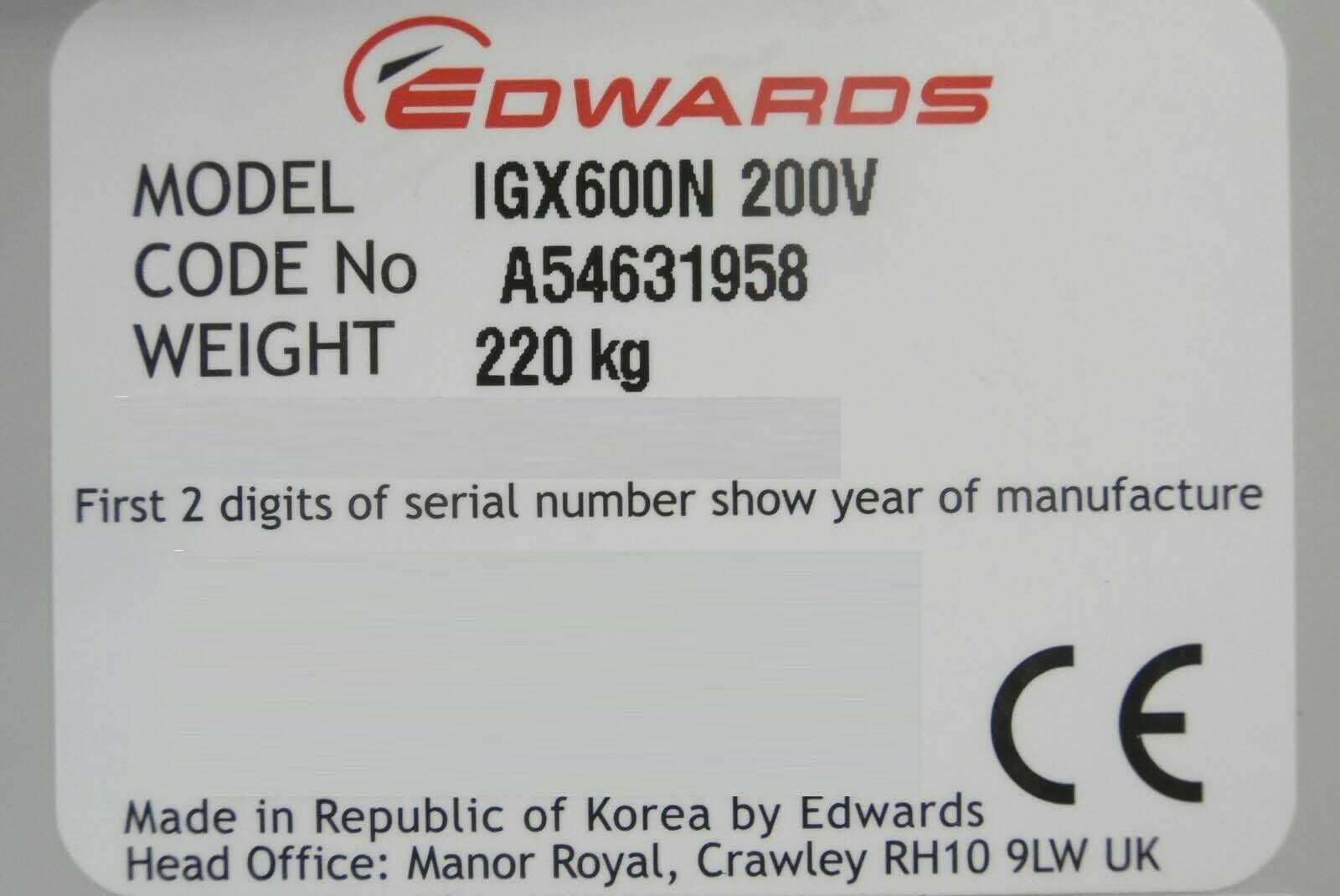 Photo Used EDWARDS IGX600N For Sale