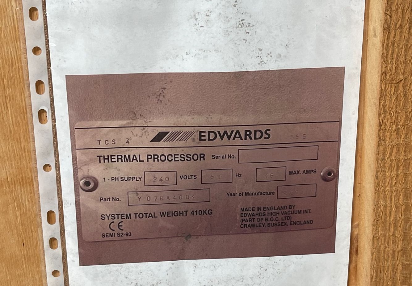 Photo Used EDWARDS TCS-4 For Sale