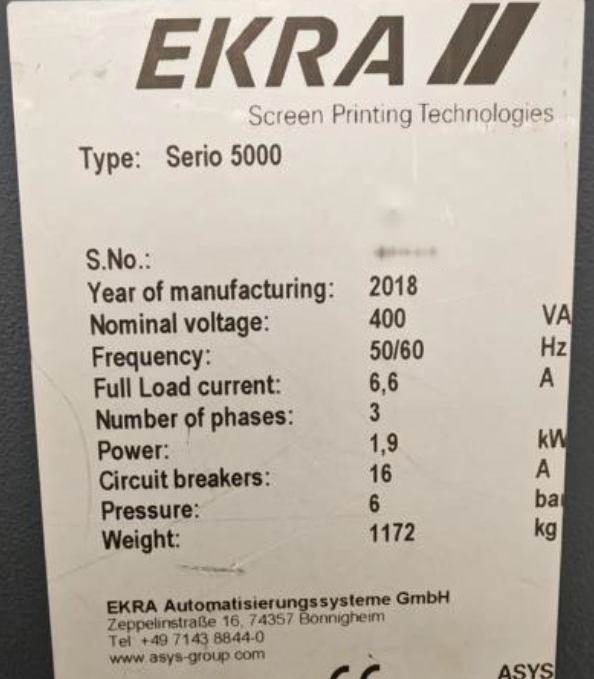 圖為 已使用的 EKRA Serio 5000 待售