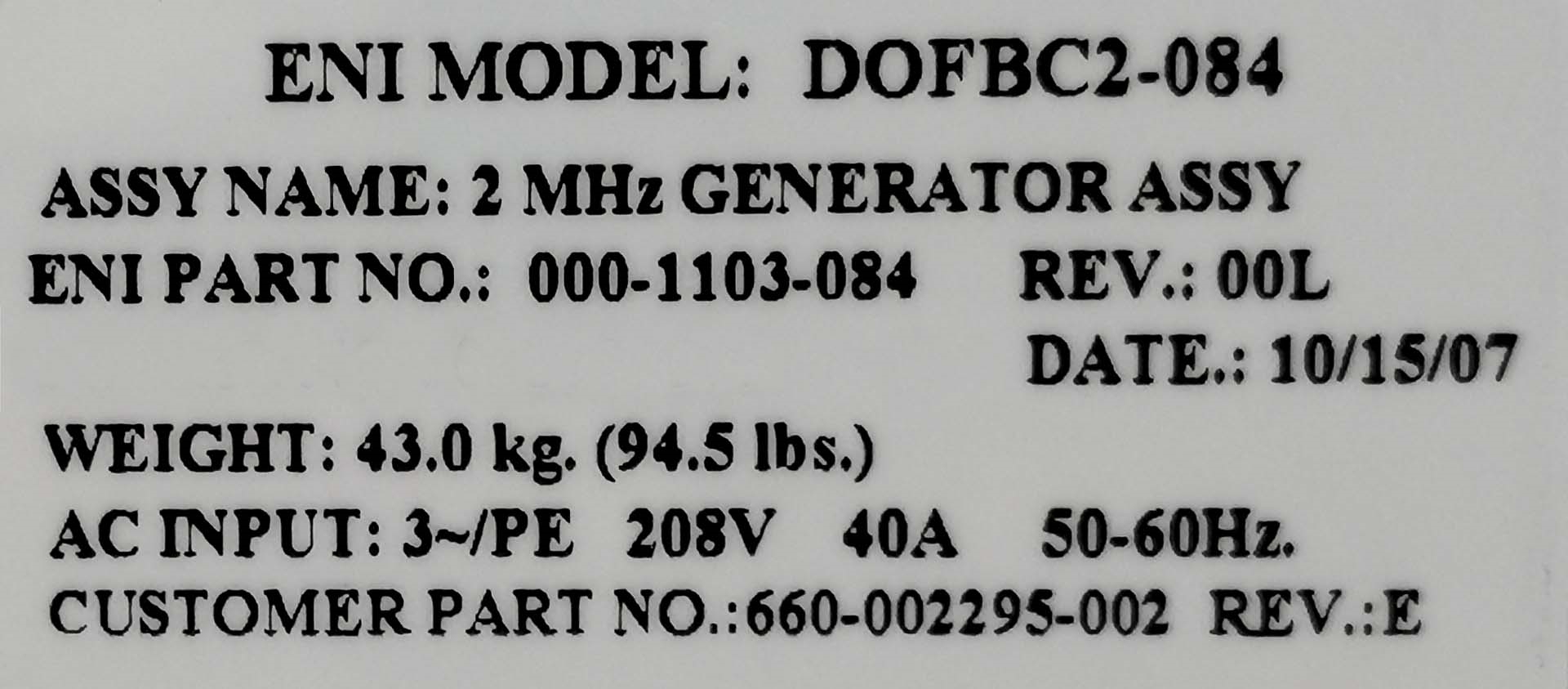 圖為 已使用的 ENI DOFBC2-084 待售