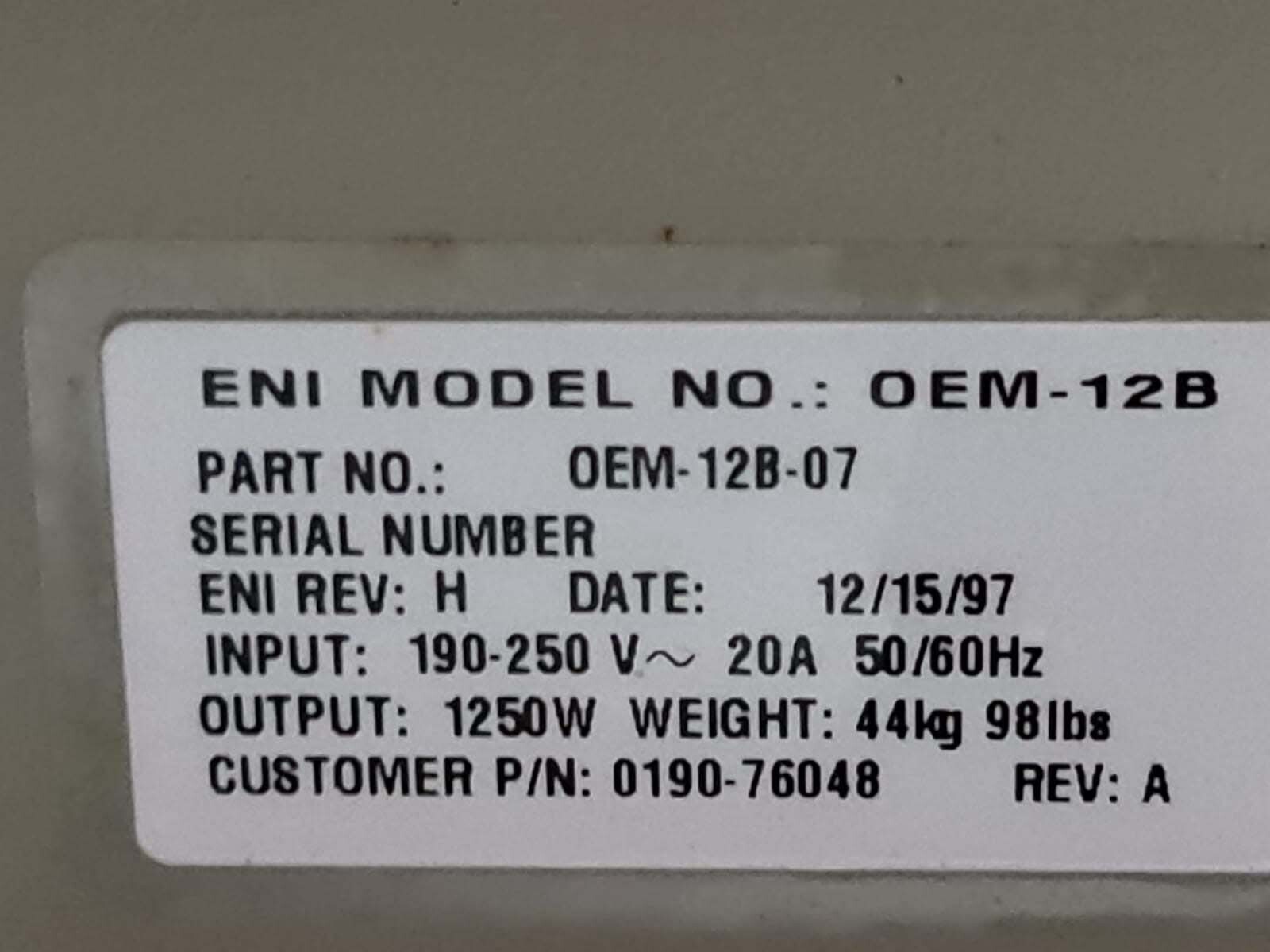 Photo Used ENI OEM-12B-07 For Sale