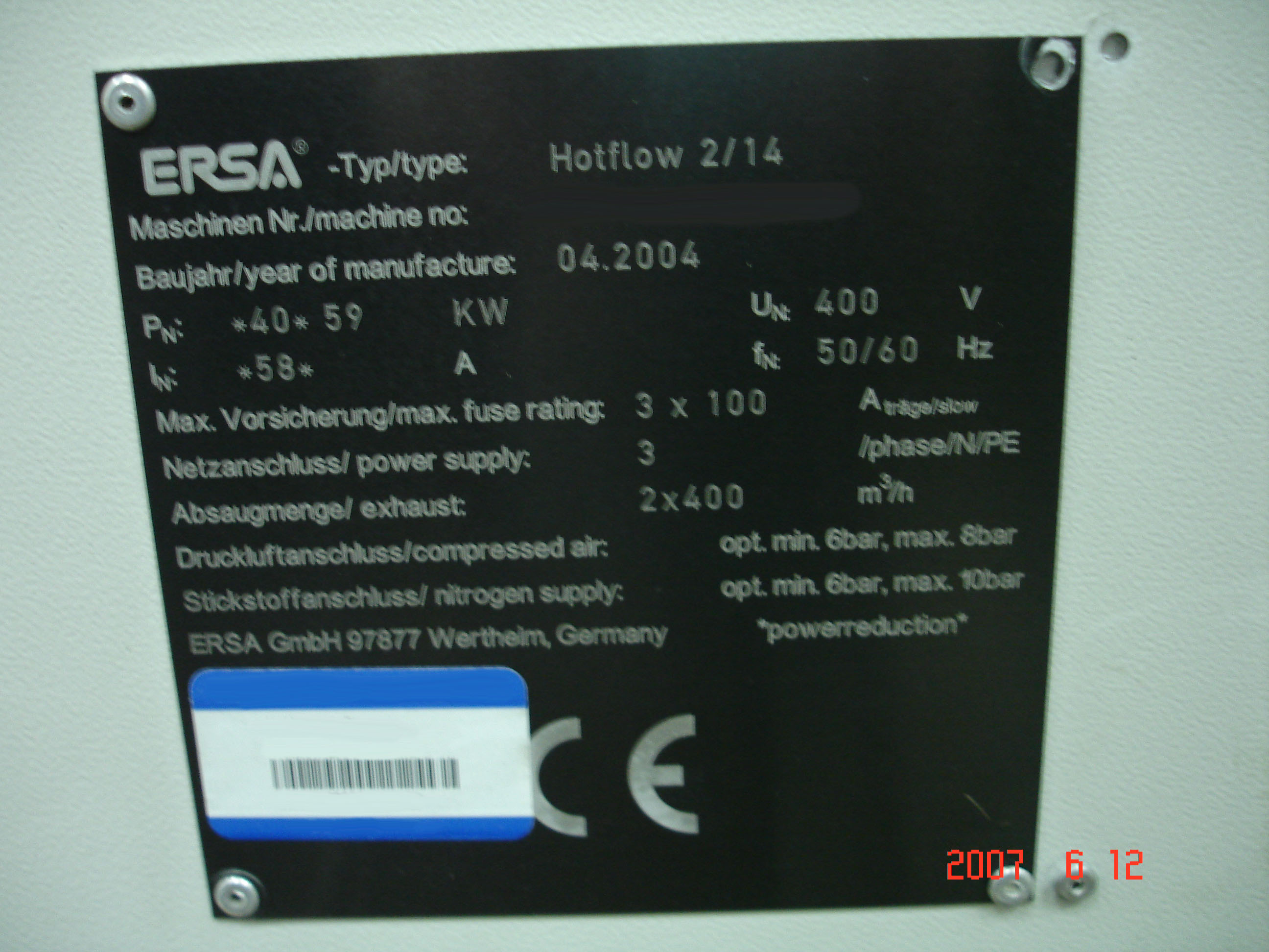 Photo Used ERSA Hotflow 2/14 For Sale