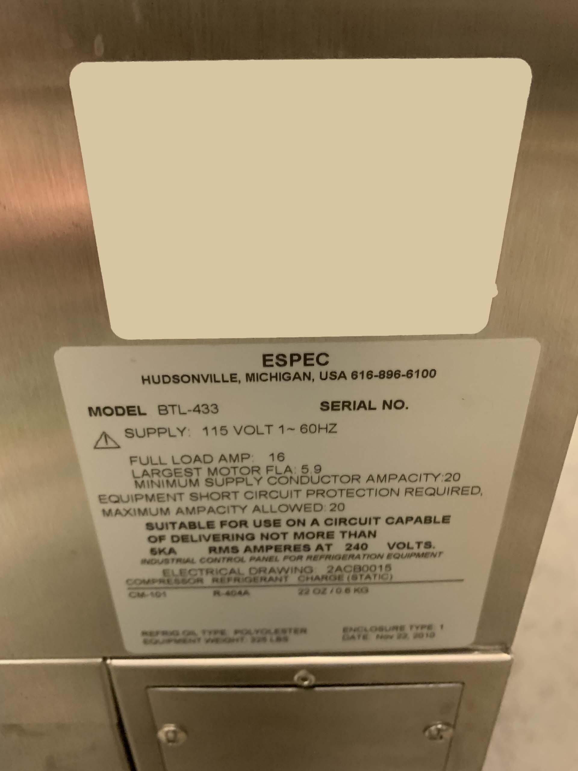사진 사용됨 ESPEC BTL-433 판매용