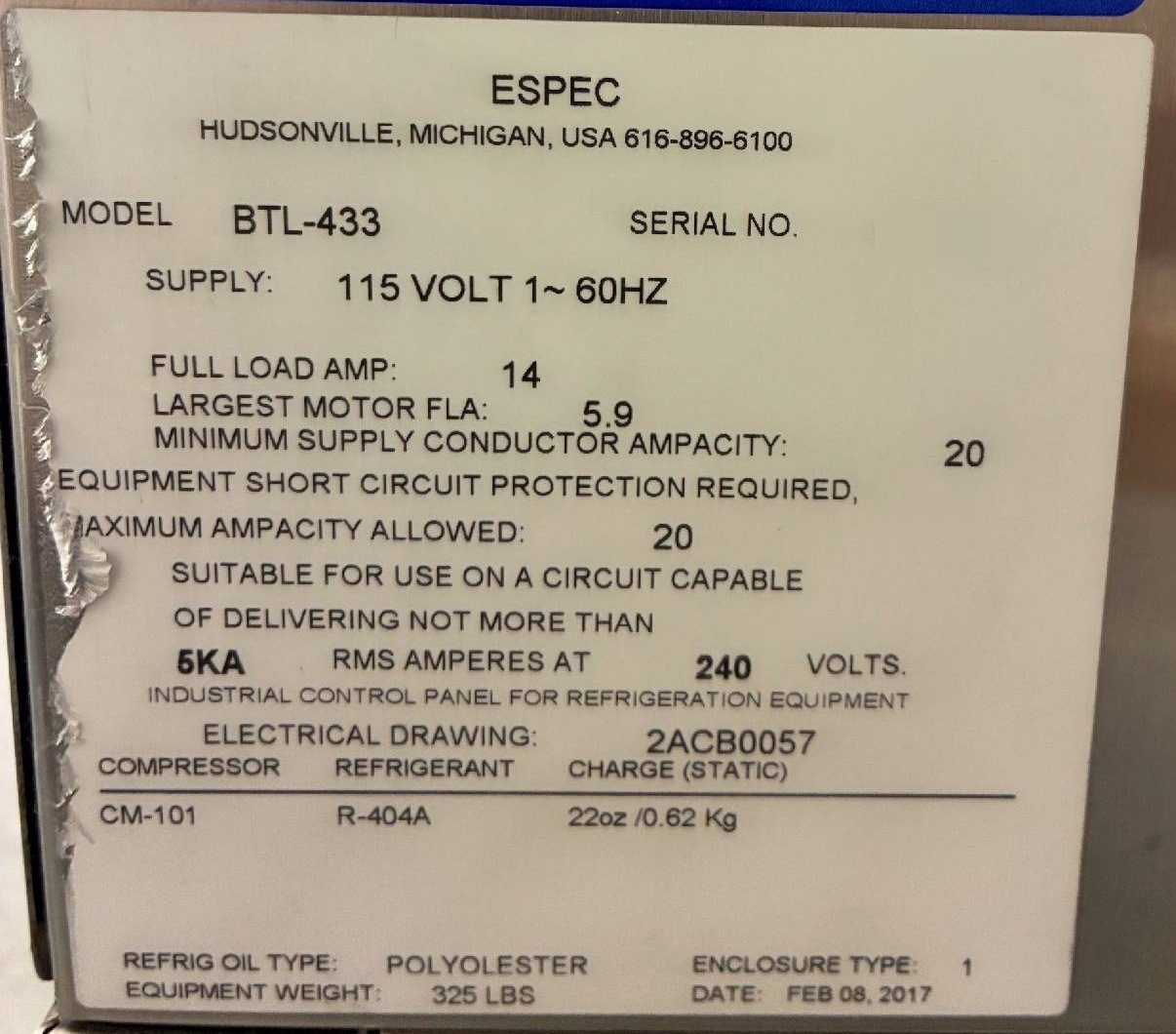 Foto Verwendet ESPEC BTL-433 Zum Verkauf