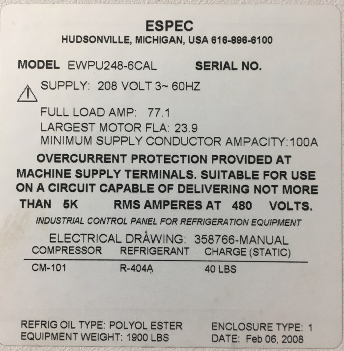 图为 已使用的 ESPEC EWPU248-6CAL 待售