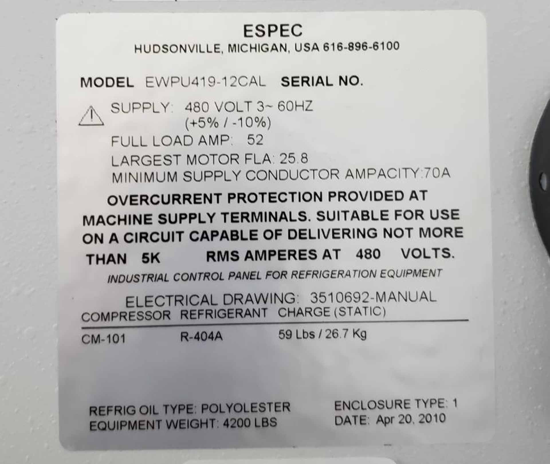 圖為 已使用的 ESPEC EWPU419-12CAL 待售