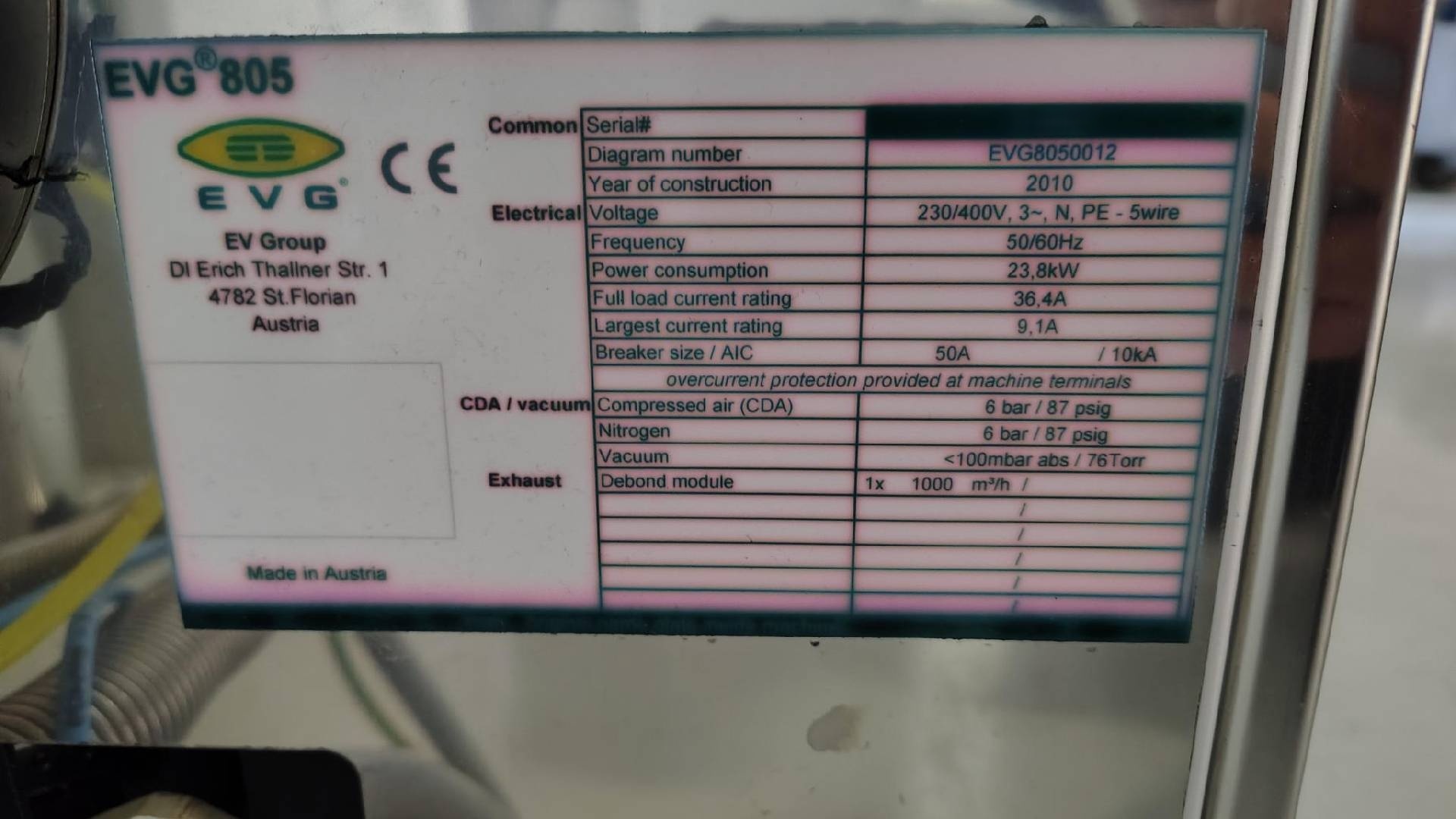 Photo Used EVG 805 For Sale